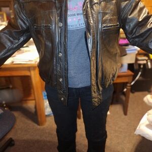 Men's Classic Black Leather Bomber Jacket